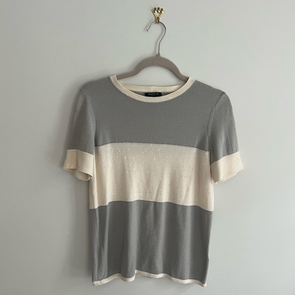 Lafayette 148 gray and white knitted top, size P (fits like S)